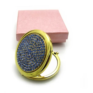 Cosmetic mirror Rhinestones gold 18583 Blue (in box + case)