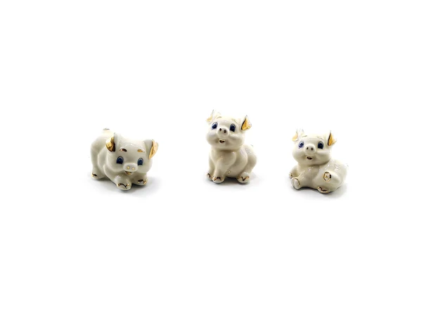 Фото 1 - Porcelain gilded pigs (set of 3 pcs) (5x4x4 cm)