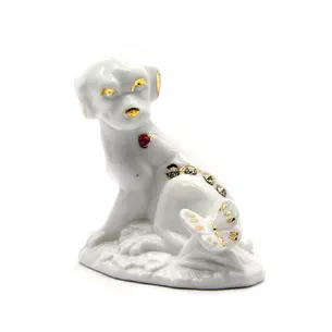 Porcelain puppy with a butterfly (8x8.5x5.5 cm)