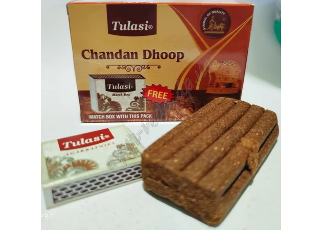 Фото 1 - !Пахощі Сандал Чандан Туласи дхуп 40г, Tulasi Chandan Sandal Dhoop, Благовоние безосновные, Аромапалочки, Благовония, Аюрведа Зд