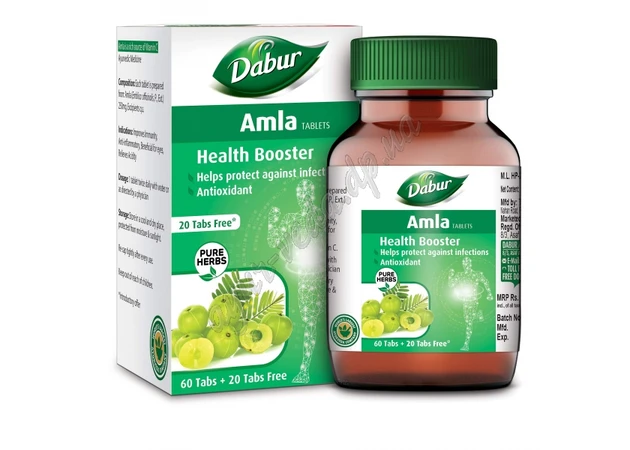Фото 1 - Amla Amlaki Dabur 60+20 tab. term 04/25 inclusive, Amla Dabur, Amalaki, body strengthening, Ayurveda