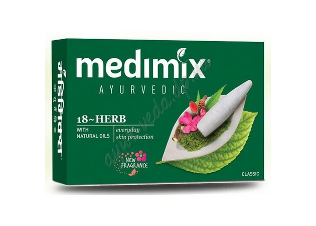 Фото 1 - Аюрведическое мыло Medimix Медимикс 18 май 125г, Medimix Ayurvedic 18-Herb Soap Cholayil Ltd, Аюрведа