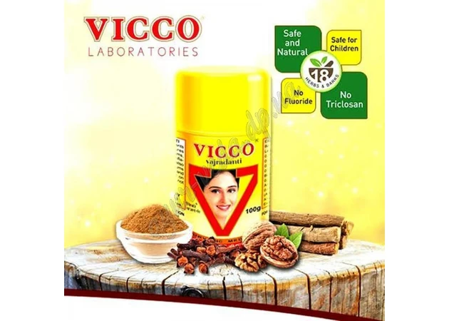 Фото 1 - Аюрведический зубной порошок Vicco Vajradanti Tooth Powder 50г 100% натуральный Зубной порошок Викко Аюрведа