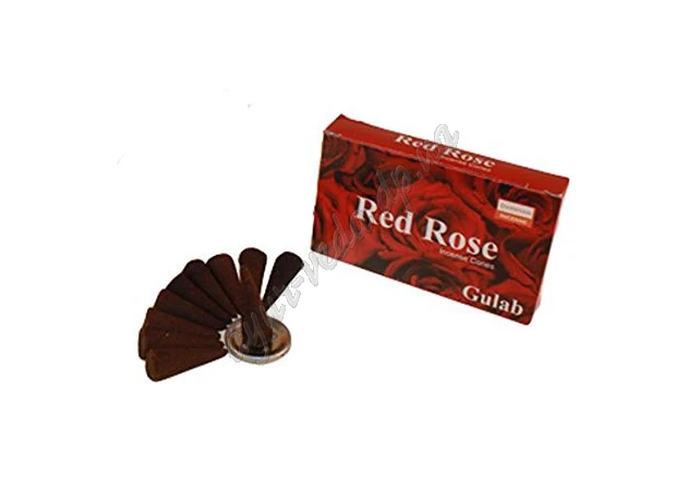 Фото 1 - БЛАГОВОНИЕ БЕЗОСНОВНОЕ Даршан красная роза 10 конусов, Darshan Red Rose Incense Cones, с ароматом Розы, Аюрведа Здесь