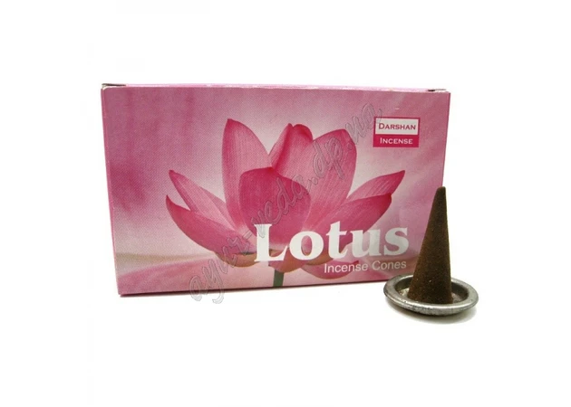 Фото 1 - БЛАГОВОНИЕ БЕЗОСНОВНОЕ Даршан Лотос 10 конусов, Darshan Lotus Incense Cones, с ароматом лотоса, Аюрведа Здесь