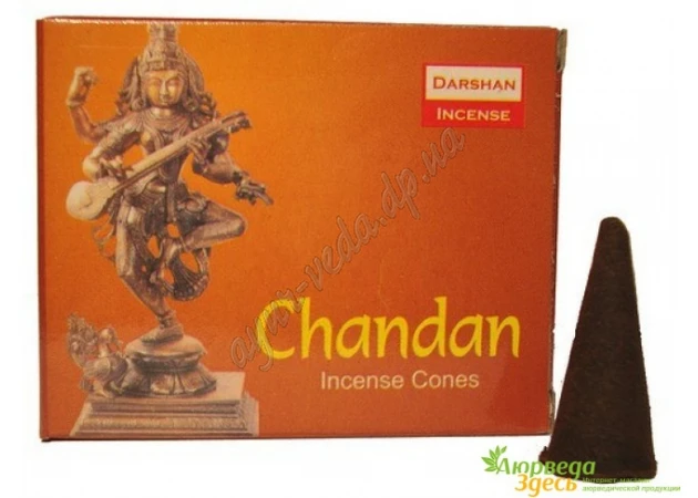 Фото 1 - Essential incense Darshan Chandan 10 cones, Darshan Chandan Cones, with Sandalwood aroma, Ayurveda Here