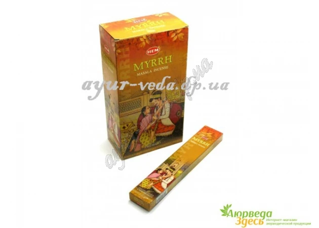 Фото 1 - Благовоние пыльцовое Myrrh Masala Small Box Hem с ароматом и благостью Мирта, Аюрведа Здесь
