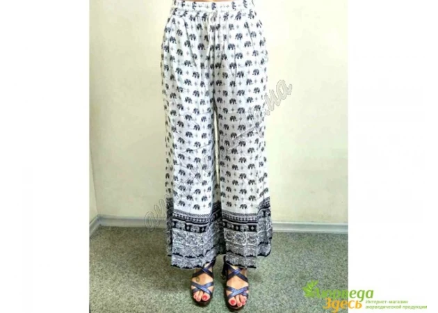 Фото 1 - Viscose flared pants, white-black, India, UT-00001687, Ayurveda