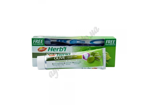 Фото 1 - Зубная паста Dabur Herb'l Olive, Дабур 150 г Зубная паста с Оливкой Дабур Щетка в подарок! Аюрведа Здесь