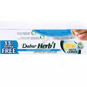 Зубная паста Дабур отбеливающая Соль и лимон, 80г, DABUR HERB`L SALT & LEMON, Зубная паста Дабур Соль Лимон Аюрведа