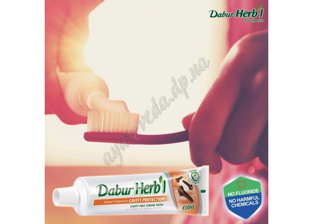 Фото 1 - Зубная паста Дабур Гвоздика 150г, Зубная паста, Dabur Herb’l Clove Natural Toothpaste, щетка в подарок, Аюрведа