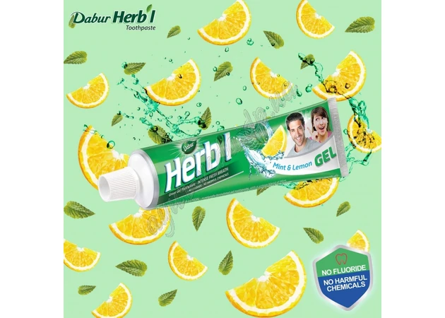 Фото 1 - Зубная паста Дабур Мята и лимон фреш гель, 60+20 г, Dabur Herb'l Mint & Lemon Fresh Gel, Зубная паста Мята лимон, Аюрведа