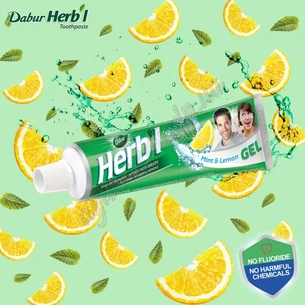 Зубная паста Дабур Мята и лимон фреш гель, 60+20 г, Dabur Herb'l Mint & Lemon Fresh Gel, Зубная паста Мята лимон, Аюрведа