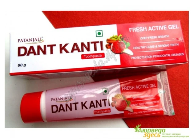 Фото 1 - Toothpaste Patanjali Active Fresh Gel 80g, Patanjali Dant Kanti Fresh Active Gel, Toothpaste Patanjali Active, Ayurveda