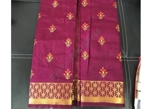 Фото 1 - Класичне сарі Dola Silk Saree-105 темно-малиновий, Классическое сари индийское, Аюрведа Здесь