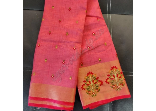 Фото 1 - Класичне сарі Dola Silk Saree-106 лососеве, Классическое сари индийское, Аюрведа Здесь