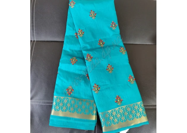 Фото 1 - Класичне сарі Dola Silk Saree-105 морська хвиля, Классическое сари индийское, Аюрведа Здесь