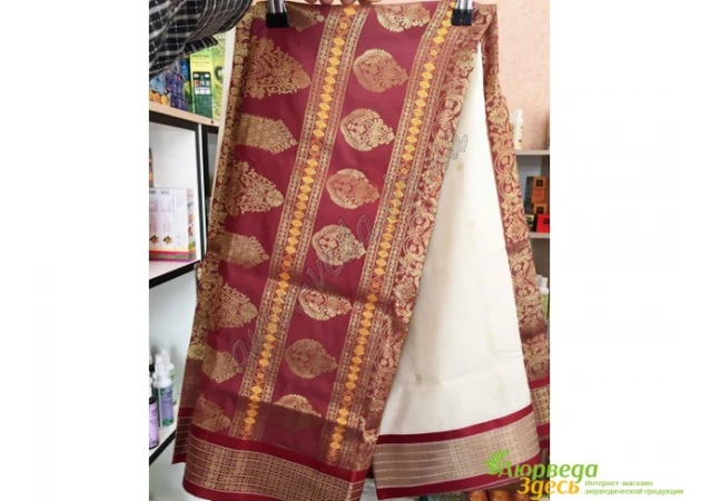 Фото 1 - Классическое сари Rudraksh Saree-1 молочно-белое, Индийское сары, Аюрведа.