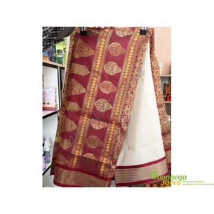 Класичне сарі Rudraksh Saree-1 молочно-біле, Индийское сари, Аюрведа Здесь