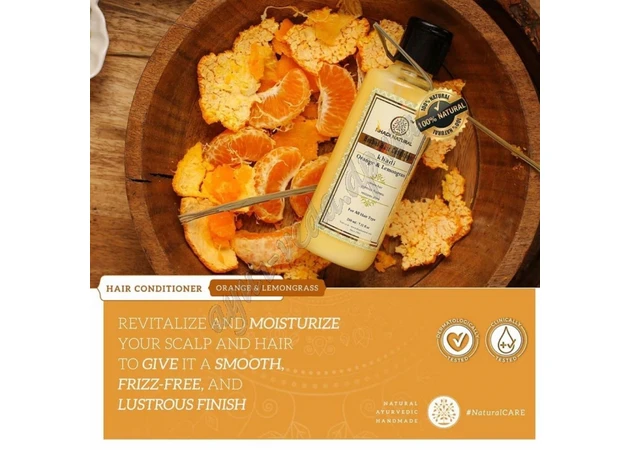 Фото 1 - Khadi Hair Conditioner Orange-Lemongrass 210ml, Khadi Hair Conditioner Orange-Lemongrass, Conditioner Orange-Lemongrass, Ayurveda Zd