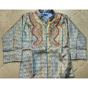 Suit for a boy. (kurta, pants, scarf) blue, UT-00003604, Children's Indian festive costume, Ayurveda