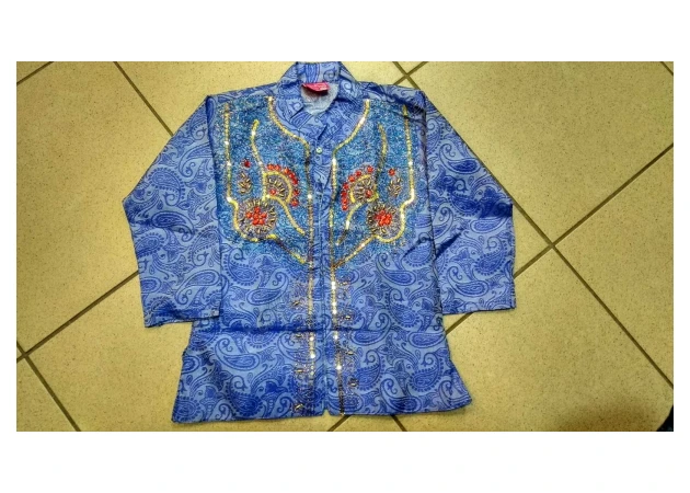 Фото 1 - Suit for a boy. (kurta, pants, scarf) blue, UT-00003604-2, Children's Indian festive costume, Ayurveda