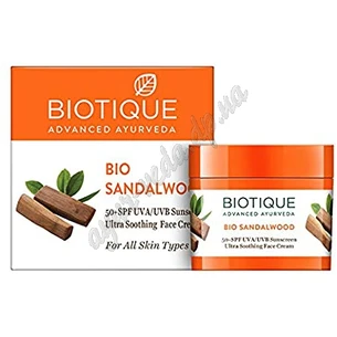 Biotique Sandalwood Face & Body Sun Cream 50g Spf50, Biotique Bio Sandalwood Face & Body Sun Cream, Ayurveda