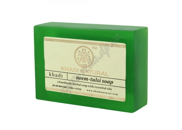 Фото 1 - Мило Кхаді Нім - Тулсі 115-125г, Khadi Handmade Herbal Soap Neem Tulsi, Натуральное мыло ручной работы Ним - Тулси Кхади, Аюрвед