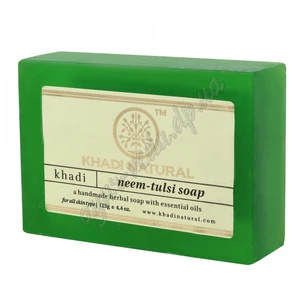 Khadi Handmade Herbal Soap Neem Tulsi 115-125g, Khadi Handmade Herbal Soap Neem Tulsi, Natural Handmade Neem Tulsi Soap, Ayurveda