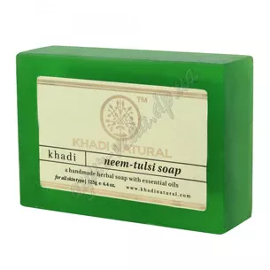 Мыло Кхади Ним - Тулси 115-125г, Khadi Handmade Herbal Soap Neem Tulsi, Натуральное мыло ручной работы Им - Тулси Кхади, Аюрвед