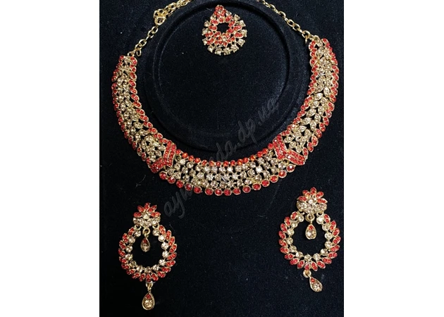 Фото 1 - Set (Necklace, headpiece, earrings) UT-00003444-2 red, Ayurveda Here!