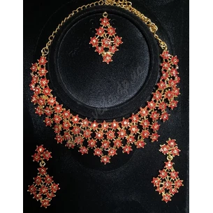 Set (Necklace, headpiece, earrings) UT-00003444-1 red, Ayurveda