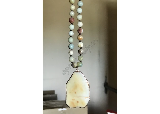 Фото 1 - Ожерелье Агат кулон в металле, Agat Drop Pendant Stone Necklaces, Аюрведа