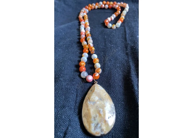 Фото 1 - Намисто Агат кулон в металі-3, Agat Drop Pendant Stone Necklaces, Аюрведа Здесь