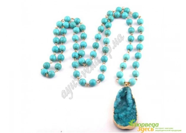 Фото 1 - Necklace Blue Bay with friends emission of turquoise, Blue Green Glass Knotted Blue Natural Druzy Pendant Necklaces, Ayurveda Zdes