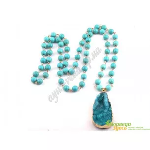 Necklace Blue Bay with friends emission of turquoise, Blue Green Glass Knotted Blue Natural Druzy Pendant Necklaces, Ayurveda Zdes