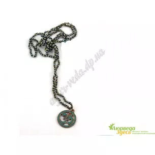 Necklace Omkara with tassel in a circle with brown crystals, Brown Tassel OM Necklaces, Ayurveda