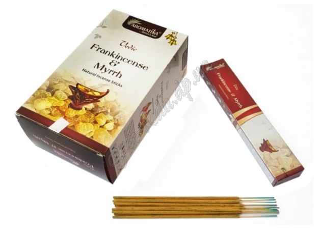 Фото 1 - Ароматика Ароматика Vedic Frankincense Myrrh 15г, Аромапалочки масальные благовония Ароматика Ладан Мирт Natural Masala Incense Sti