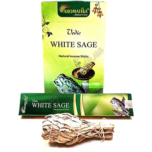 Пахощі Aromatika Vedic White Sage 15г, Аромапалочки масальные благовония Ароматика Шавлія Шалфей Natural Masala Incense Sticks,
