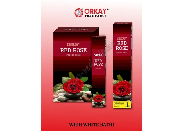 Фото 1 - Пахощі Orkay Fragrance Red Rose Orkay 100г, аромапалочки благовония Оркей с ароматом Розы, Аюрведа Здесь