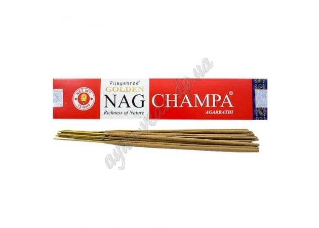Фото 1 - Аромапалочки масляные Vijayshree Golden Nag Champa 15г, Аромапалочки массальные Благовоные пыльцовое Голден Наг