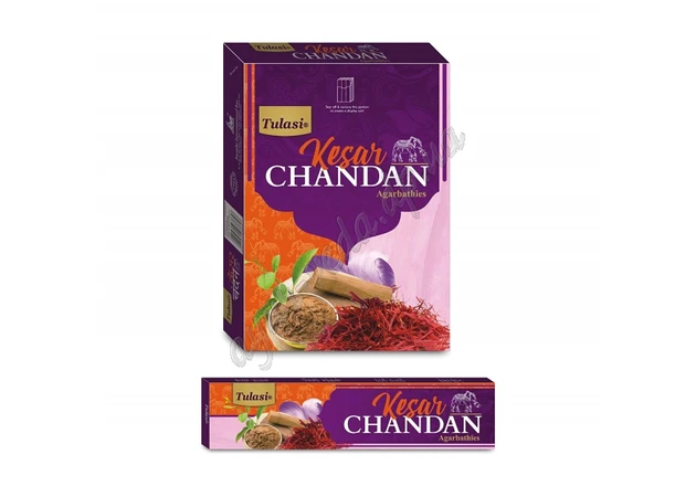 Фото 1 - Пахощі Кесар Чандан Туласи 12шт, Tulasi Kesar Chandan Wood Agarbathi Masala Incense, Благовоние пыльцовое масальное Сандал Шафра