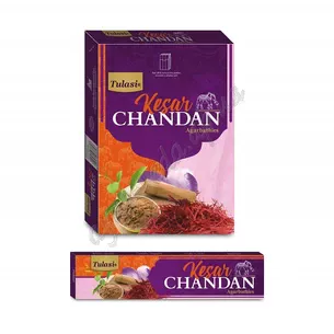 Пахощі Кесар Чандан Туласи 12шт, Tulasi Kesar Chandan Wood Agarbathi Masala Incense, Благовоние пыльцовое масальное Сандал Шафра