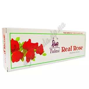 Благоухание Туласи Настоящая Роза 12г, Tulasi REAL ROSE Agarbathi, Благовоные Туласы Настоящая Роза, благовония, аромапалочки, Аюрв