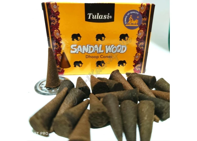 Фото 1 - Пахощі чистий СандалВуд Туласи конуси 20шт, SandalWood Tulasi Pure Sandal Wood Cones, Благовоние безосновные, Аромапалочки, Благ