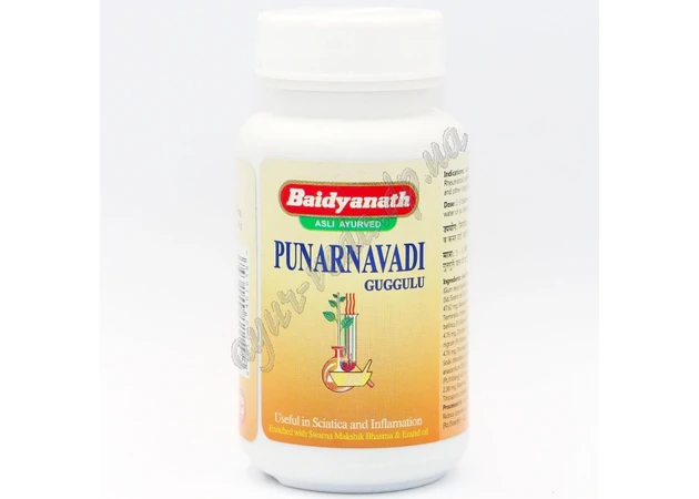 Фото 1 - Punarnava Guggul Baidyanath 80 tab, Punarnavadi, Punarnavadi Guggul Baidyanath, for imbalances associated with swelling and pain, Ayu