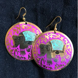 Round earrings with an elephant - 1, SK000000892, Indian earrings, Ayurveda.