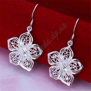 Earrings Openwork flower white metal E035, UT-00004317, Ayurveda