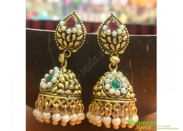 Фото 1 - Jhumke earrings with beads, UT-00002505, Ayurveda.
