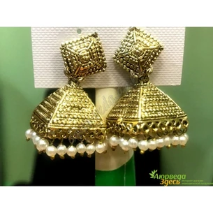 Серьги колокол/квадр золотые Om Tirupati 1 д.4 см ш:2см, Аюрведа